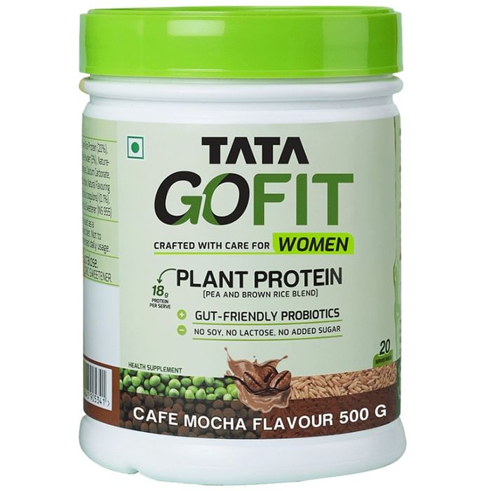 Tata Go Fit Plant Protein for Women, Gut-Friendly Probiotics Cafe Mocha - Classic Derma
