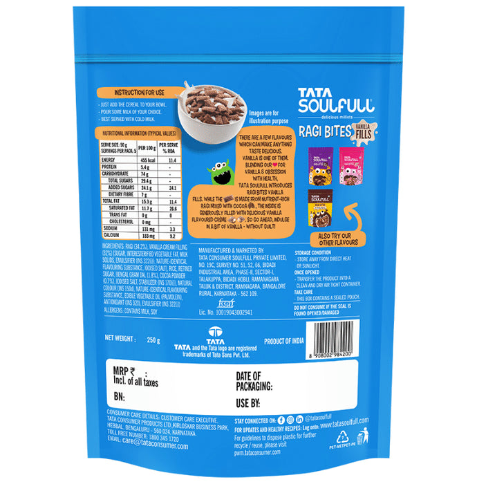 Tata Soulfull Ragi Bites Choco Fills, No Maida, Delicious Millets, Breakfast Cereal Vanilla Fills