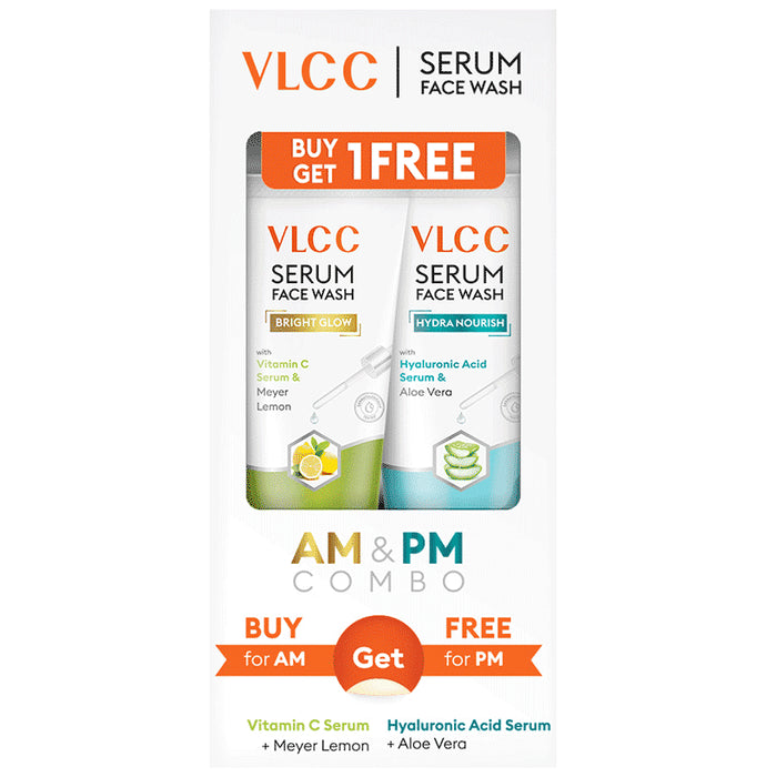 VLCC Bright Glow Meyer Lemon & Hydra Nourish Aloevera Serum Face Wash AM & PM Combo - Classic Derma