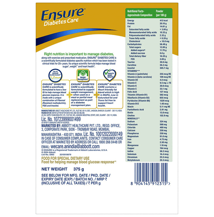 Ensure Diabetes Care Specialized Nutrition Drink Chocolate