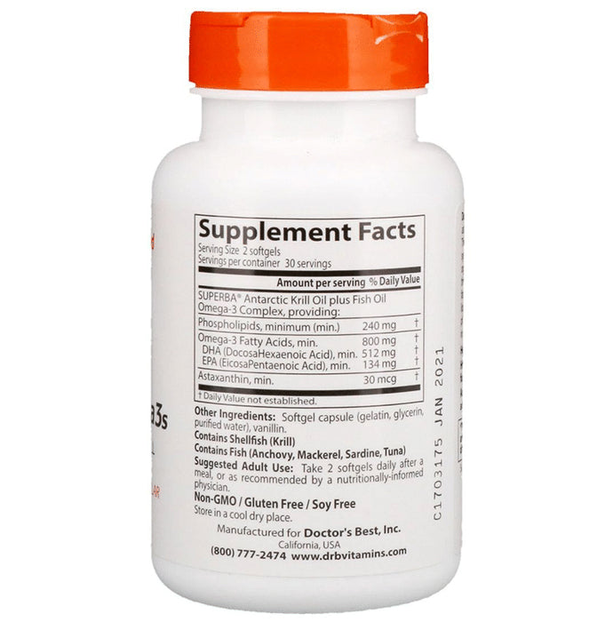 Doctor's Best Enhanced Krill Plus Omega 3s Softgels | For Heart & Brain Health