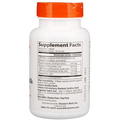 Doctor's Best Enhanced Krill Plus Omega 3s Softgels | For Heart & Brain Health