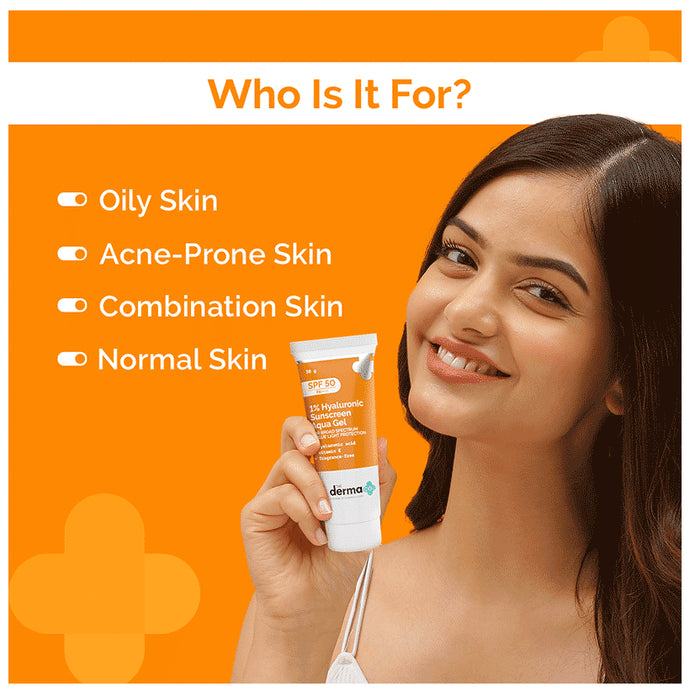 The Derma Co 1% Hyaluronic Sunscreen Aqua Gel with Vitamin E | Fragrance Free SPF 50 PA++++