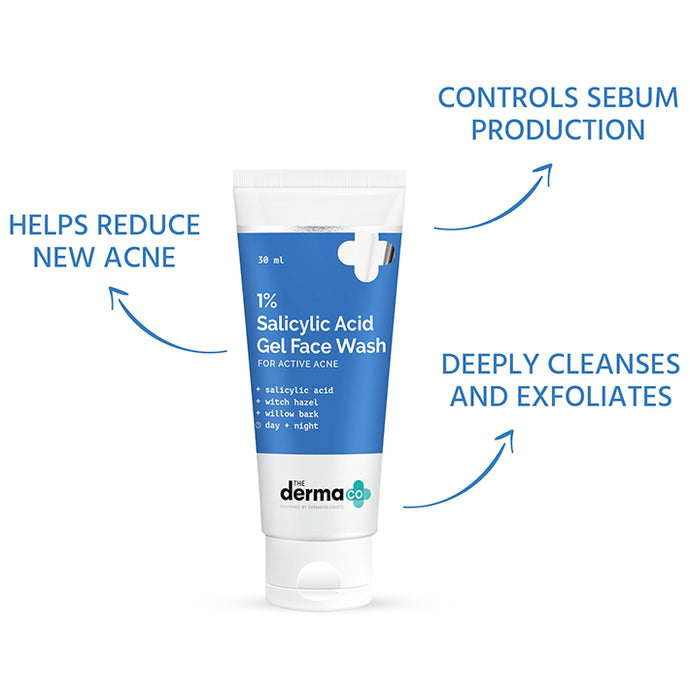 The Derma Co 1% Salicylic Acid Day & Night Face Wash Gel | Face Care Product for Active Acne