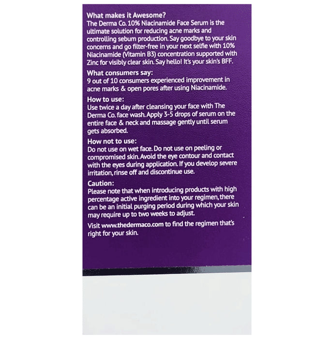 The Derma Co 10% Niacinamide Face Serum with Zinc & Vitamin B3 | For Acne Marks