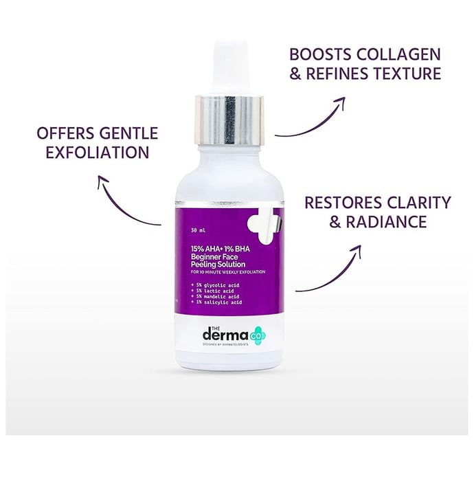 The Derma Co 15% AHA +1% BHA Beginner Face Peeling Solution | For 10 Minute Weekly Exfoliation