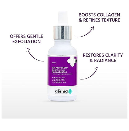 The Derma Co 15% AHA +1% BHA Beginner Face Peeling Solution | For 10 Minute Weekly Exfoliation