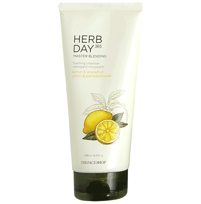 The Face Shop Herb Day 365 Foaming Cleanser - Lemon & Grapefruit, Face Wash With Vitamin C & Glycolic Acid For Brighter & Glowing Skin Lemon & Grapefruit - Classic Derma