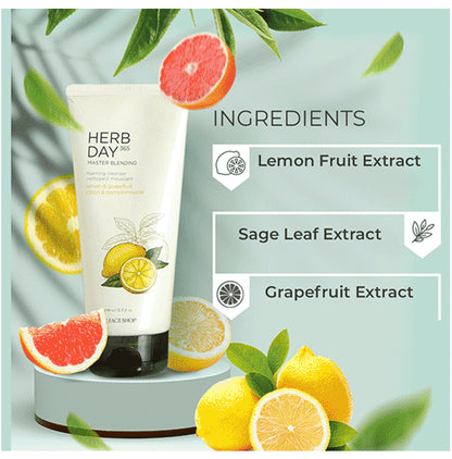 The Face Shop Herb Day 365 Foaming Cleanser - Lemon & Grapefruit, Face Wash With Vitamin C & Glycolic Acid For Brighter & Glowing Skin Lemon & Grapefruit