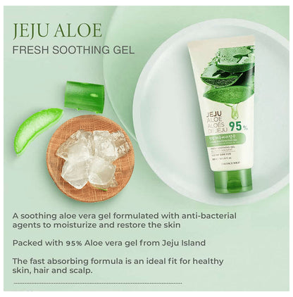 The Face Shop Jeju Aloe Fresh Soothing Gel Tube With Vitamin E, Pure Non Sticky Aloe Gel For Body, Face & Hair
