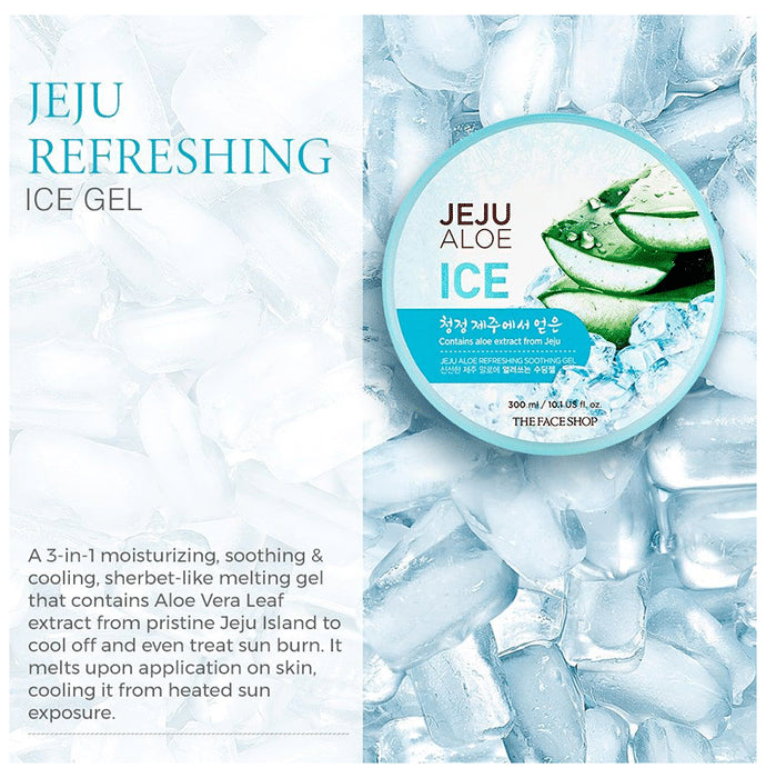 The Face Shop Jeju Aloe Refreshing Soothing Ice Gel With Vitamin E, Pure Cooling Aloe Gel For Body, Face & Hair Gel