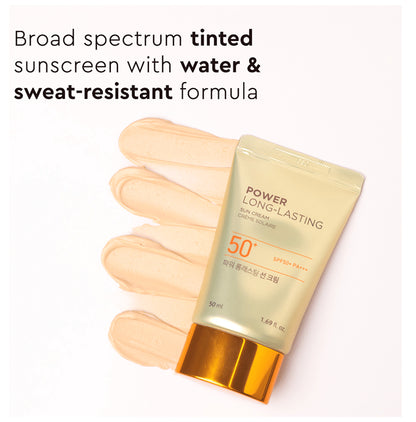 The Face Shop Power Long-Lasting Spf 50+ Pa+++ Tinted Suncream For Uv A, Uv B & Broad Spectrum Protection SPF 50+ PA+++