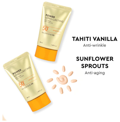 The Face Shop Power Long-Lasting Spf 50+ Pa+++ Tinted Suncream For Uv A, Uv B & Broad Spectrum Protection SPF 50+ PA+++