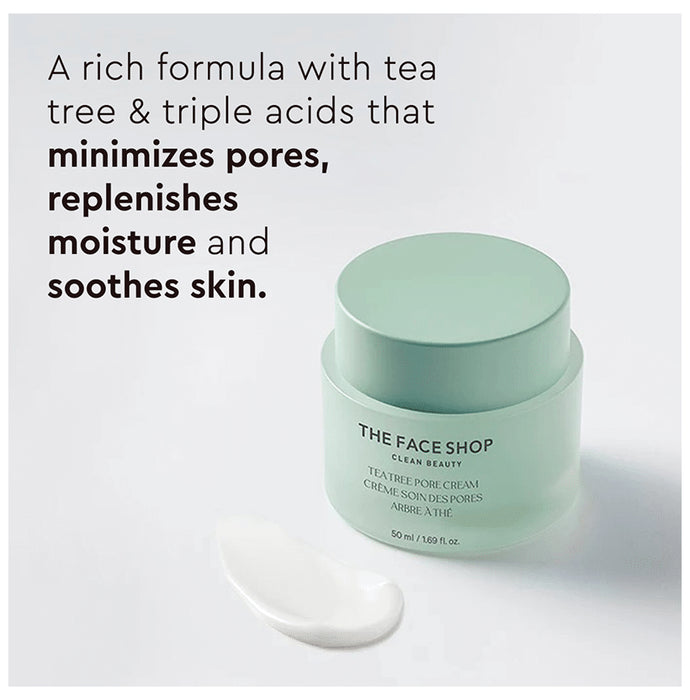 The Face Shop Tea Tree Pore Cream With Ip- Bha, Pha & Hyaluronic Acid, Ideal Moisturizer For Pore Care, Acne Prone & Sensitive Skin