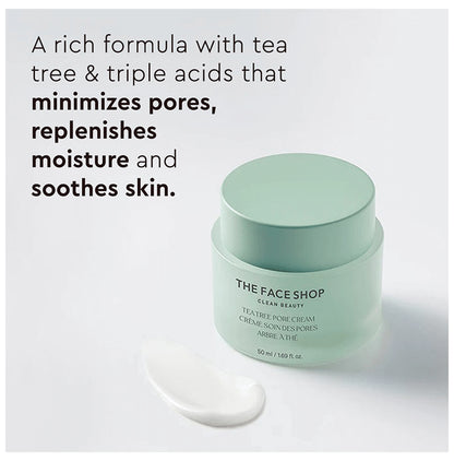 The Face Shop Tea Tree Pore Cream With Ip- Bha, Pha & Hyaluronic Acid, Ideal Moisturizer For Pore Care, Acne Prone & Sensitive Skin