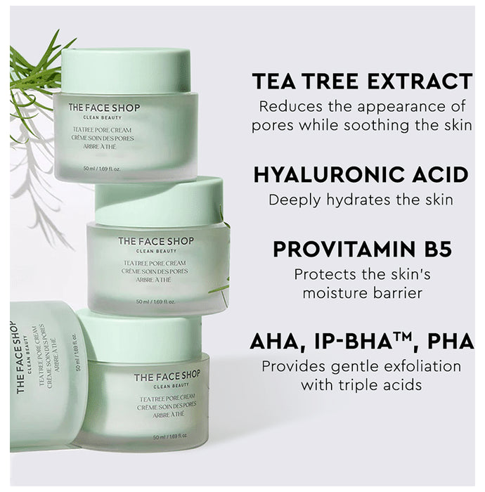The Face Shop Tea Tree Pore Cream With Ip- Bha, Pha & Hyaluronic Acid, Ideal Moisturizer For Pore Care, Acne Prone & Sensitive Skin