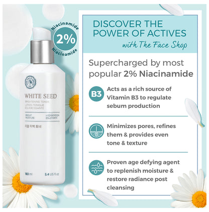 The Face Shop White Seed Brightening Toner With Niacinamide & Vitamin B, Face Toner Dark Spots, Dullness & Acne Scars