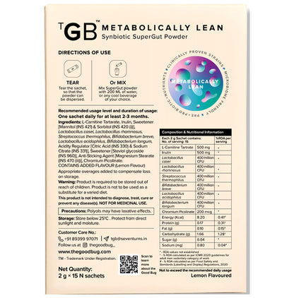 The Good Bug Metabolically Lean Daily Probiotics Powder | For Weight Management & Gut Health (2gm Each)