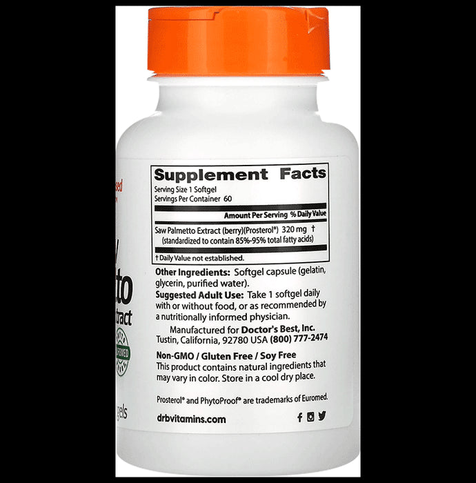 Doctor's Best Saw Palmetto 320mg Softgels | For Healthy Prostate Function