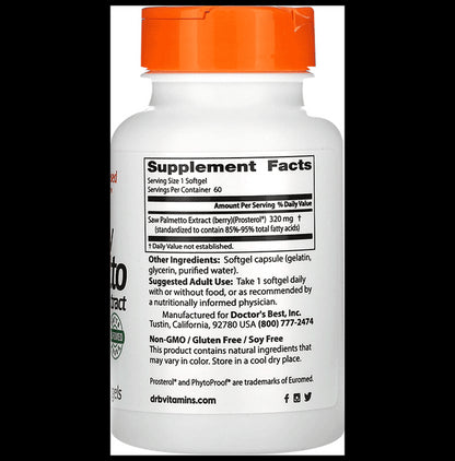Doctor's Best Saw Palmetto 320mg Softgels | For Healthy Prostate Function