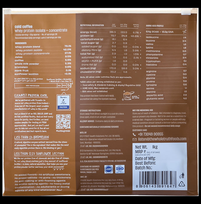 The Whole Truth Protein for Everyone Powder 24gm Protein Per Scoop Cold Coffee