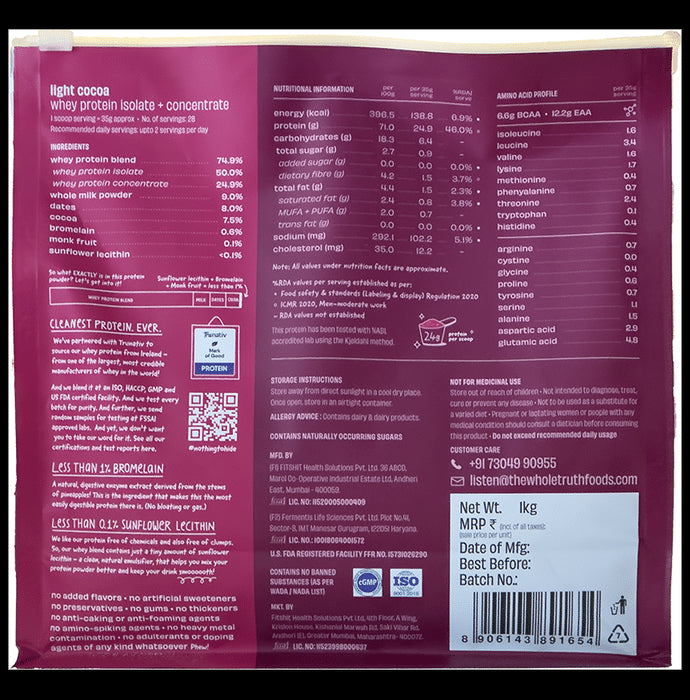 The Whole Truth Protein for Everyone Powder 24gm Protein Per Scoop Light Cocoa