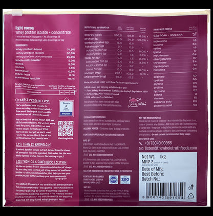 The Whole Truth Protein for Everyone Powder 24gm Protein Per Scoop Light Cocoa