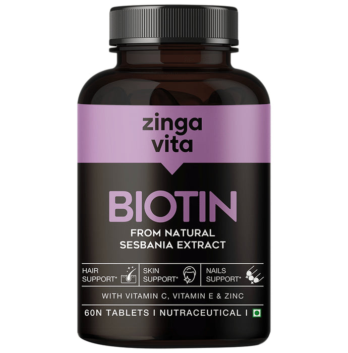 Zingavita Biotin Tablet with Zinc, Vitamin C & E | For Hair, Skin & Nail Health | Mineral & Vitamin Support - Classic Derma