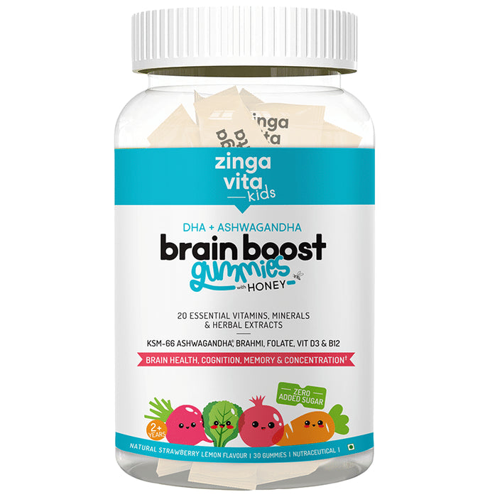Zingavita DHA Brain Boost Gummies with Honey for Kids (2+ years) Strawberry Lemon - Classic Derma