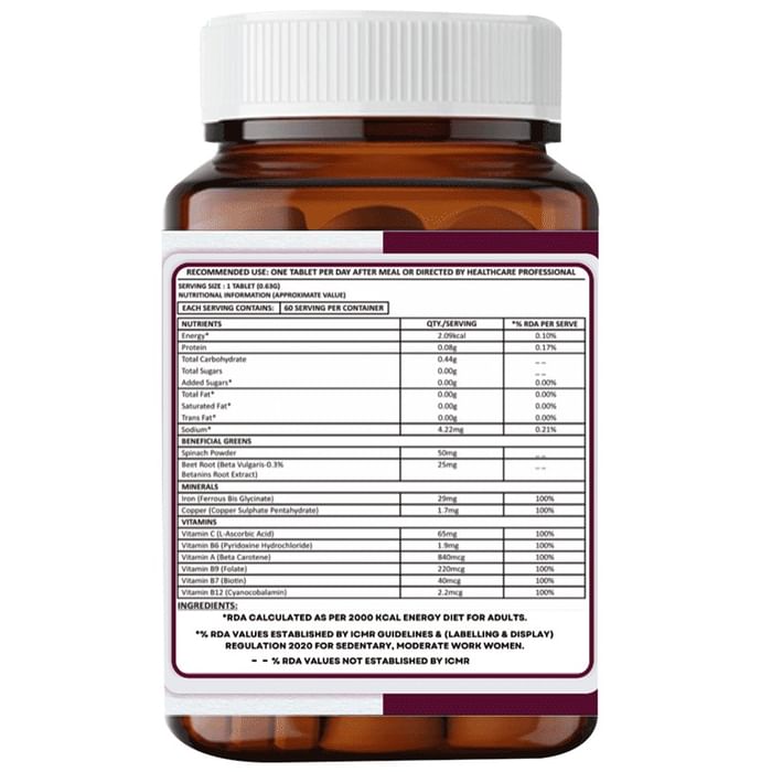 Think You Her Iron Plus Tablet For Women with Chelated Iron 29Mg, Folic Acid, Vit C, B12 & Biotin (60 Each)