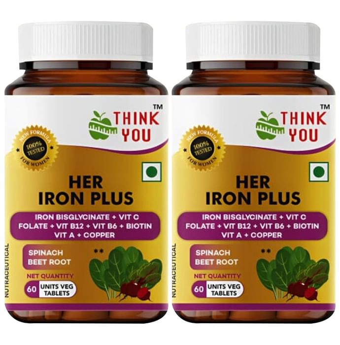 Think You Her Iron Plus Tablet For Women with Chelated Iron 29Mg, Folic Acid, Vit C, B12 & Biotin (60 Each) - Classic Derma
