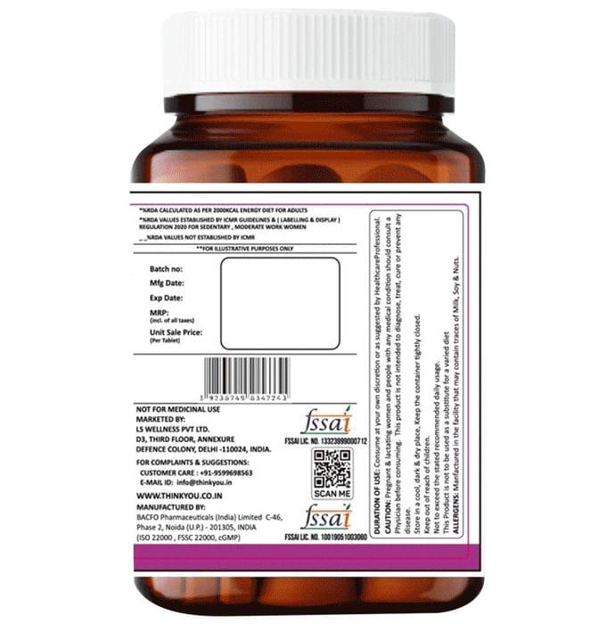 Think You Her Iron Plus Tablet For Women with Chelated Iron 29Mg, Folic Acid, Vit C, B12 & Biotin (60 Each)