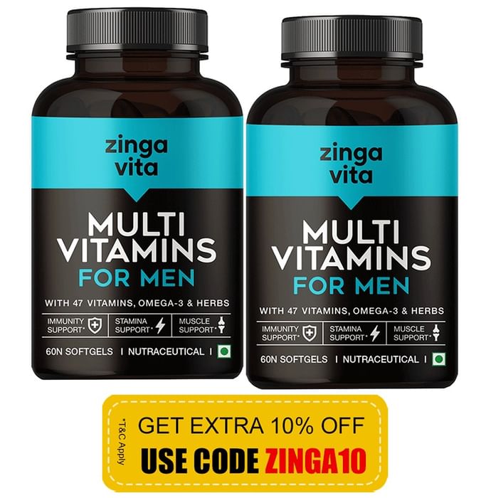 Zingavita Multivitamins Softgels for Men with Vitamins, Minerals, Omega 3 & Herbs | For Immunity, Stamina & Muscle Support (60 Each) - Classic Derma