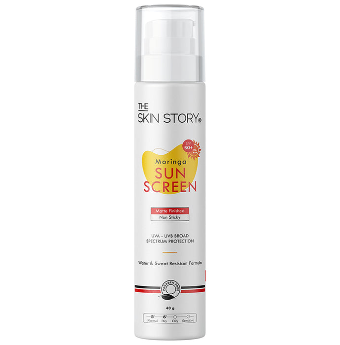 The Skin Story Moringa Face Sunscreen SPF 50+ PA+++ UVA UVB Protection, Water & Sweat Resistant & Non-Sticky - Classic Derma