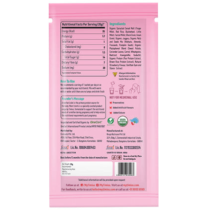 Timios Mom-Trients Organic Energy Drink Mix for Pregnant Women (20gm Each) Strawberry
