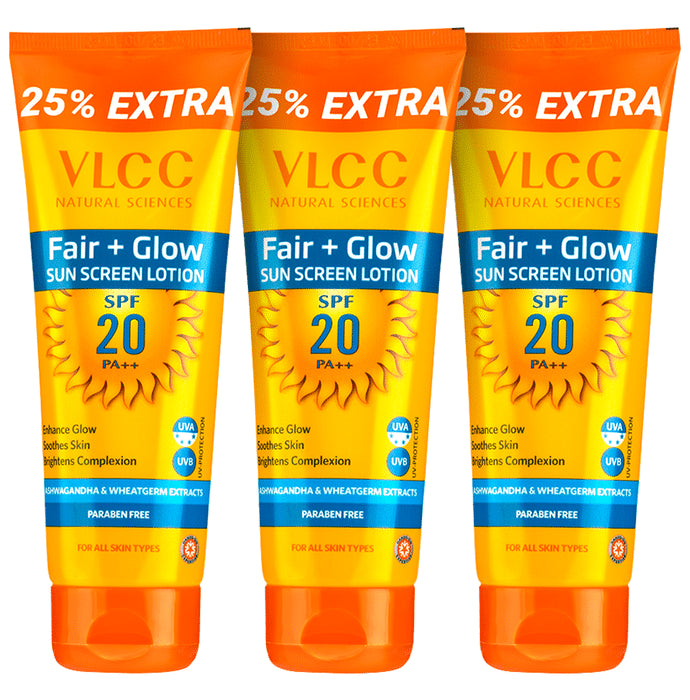 VLCC Natural Science Fair + Glow Sun Scree Lotion (100ml Each) Paraben Free - Classic Derma