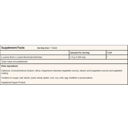 Now Foods L-Lysine 1000mg Tablet