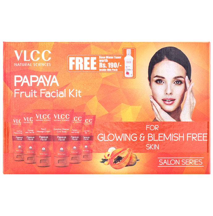 VLCC Natural Sciences Salon Series Papaya Fruit Facial Kit Kit with Rose Water Toner Free - Classic Derma