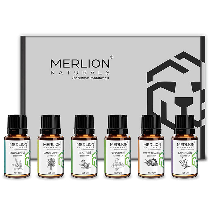 Merlion Naturals Eucalyptus, Lemon Grass, Tea Tree, Peppermint, Sweet Orange, Lavender Essential Oil (12ml Each) - Classic Derma