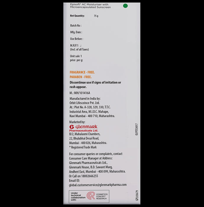 Episoft AC Sunscreen SPF 30 | Lightweight & Paraben Free Cream