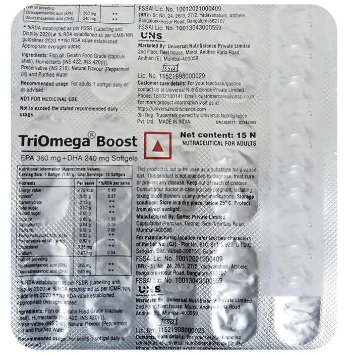 Triomega Boost Softgel Capsule (15 Each) - Classic Derma