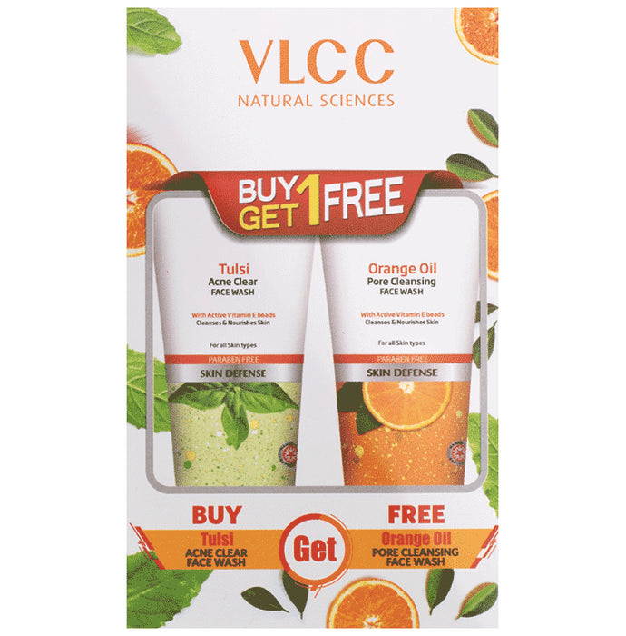 VLCC Tulsi Acne Clear Face Wash with FREE Orange Oil Pore Cleansing Face Wash - with Buy One Get One (2 Each) - Classic Derma