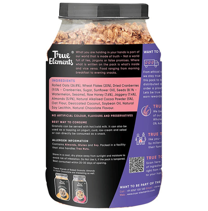True Elements Baked Granola with Protein & Antioxidants for Weight Management | No Added Sugar | Flavour Almond and Dark Chocolate