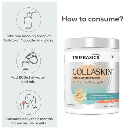 TrueBasics CollaSkin Marine Collagen Peptides for Youthful Glowing Skin Powder Mixed Fruit