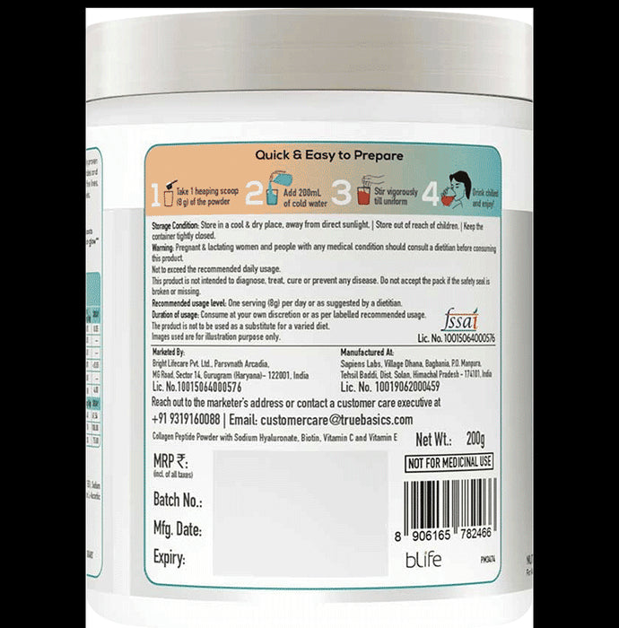 TrueBasics CollaSkin Marine Collagen Peptides for Youthful Glowing Skin Powder Watermelon