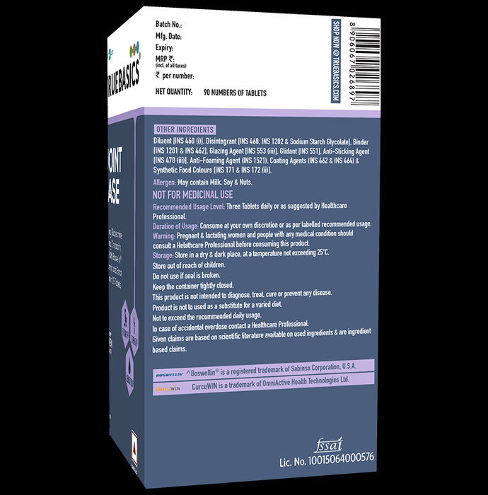 TrueBasics Joint Ease with Glucosamine, Chondroitin, Hyaluronic Acid & D3 | For Flexibility, Strength & Lubrication | Tablet