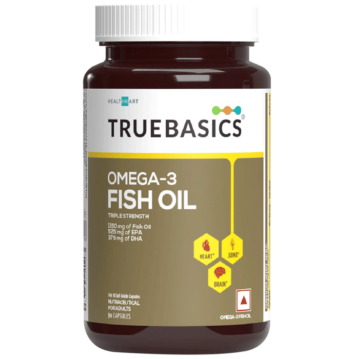 TrueBasics Omega 3 Triple Strength Fish Oil | for Brain, Heart & Joints | Soft Gelatin Capsule - Classic Derma