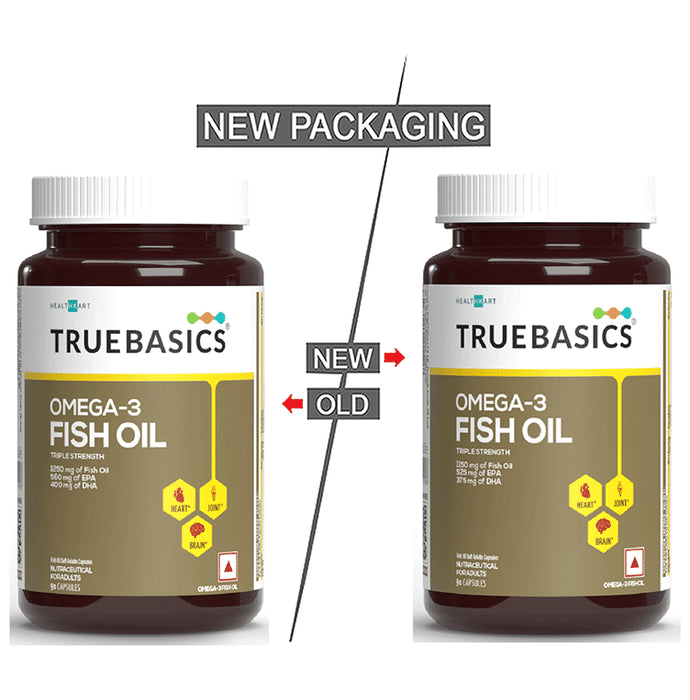 TrueBasics Omega 3 Triple Strength Fish Oil | for Brain, Heart & Joints | Soft Gelatin Capsule
