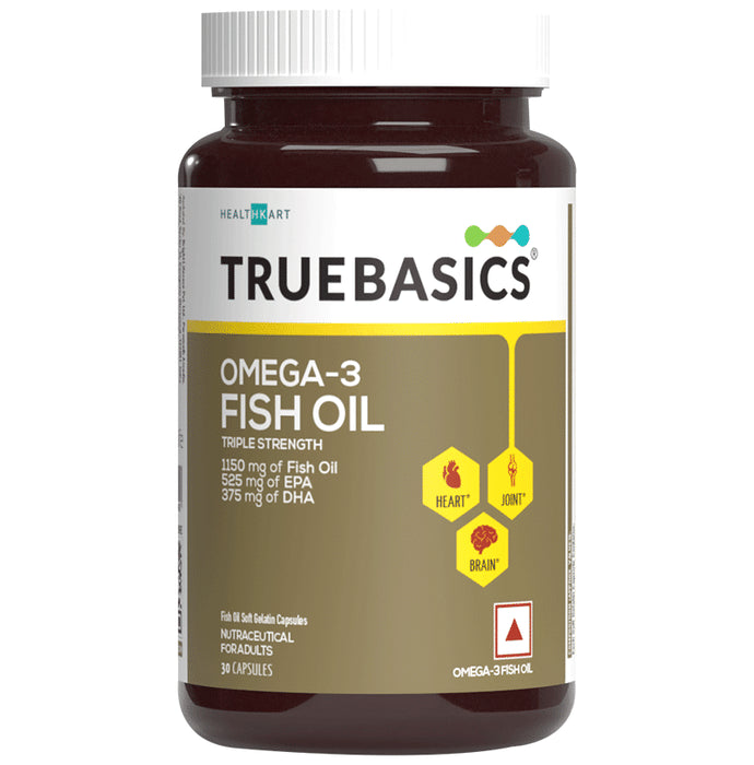 TrueBasics Omega 3 Triple Strength Fish Oil | for Brain, Heart & Joints | Soft Gelatin Capsule - Classic Derma