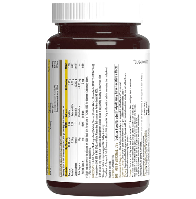 TrueBasics Omega 3 Triple Strength Fish Oil | for Brain, Heart & Joints | Soft Gelatin Capsule